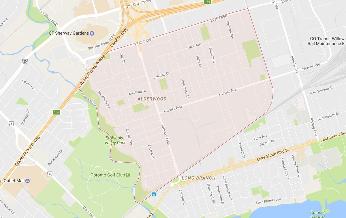 რუკა Alderwood Parkview სამეზობლო ტორონტოში