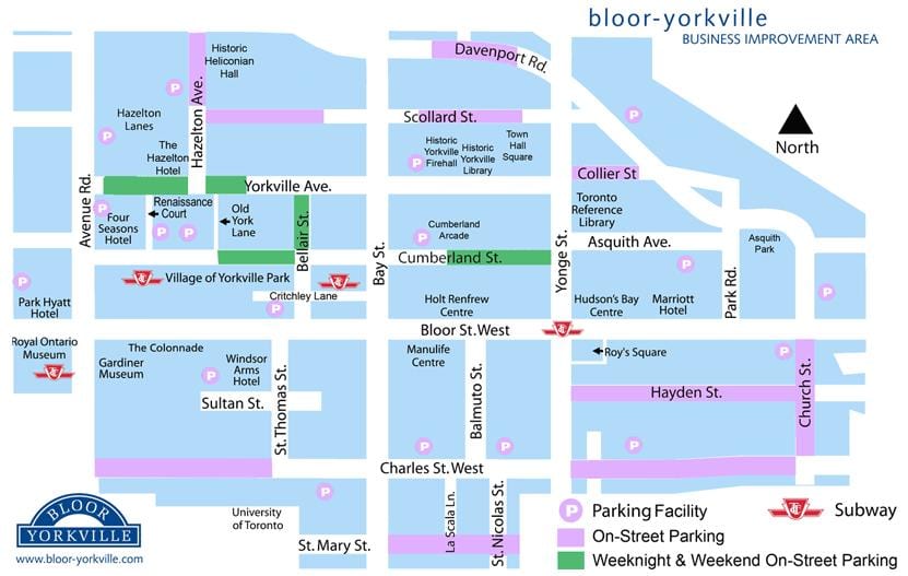 რუკა Bloor Yorkville პარკინგი