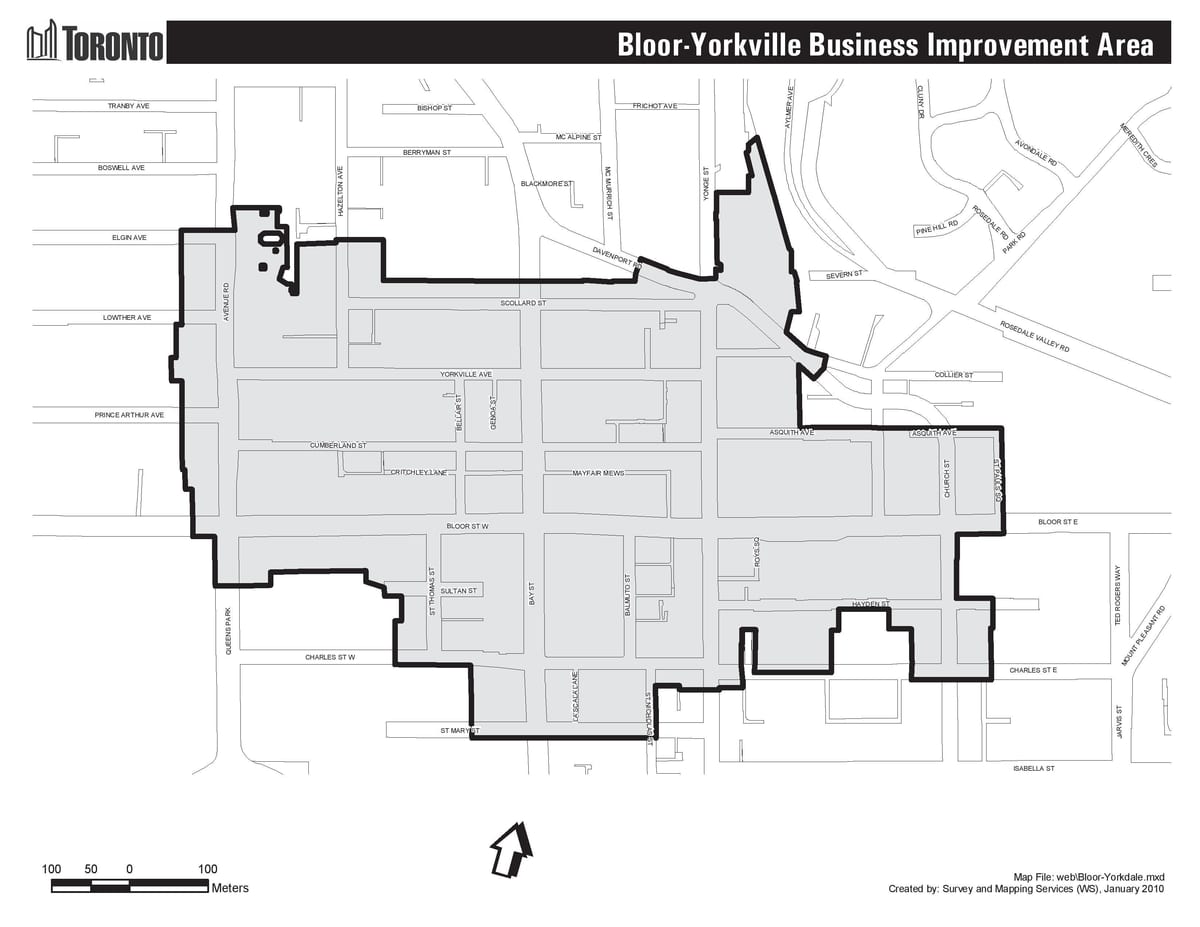 რუკა Bloor Yorkville ტორონტოში boudary