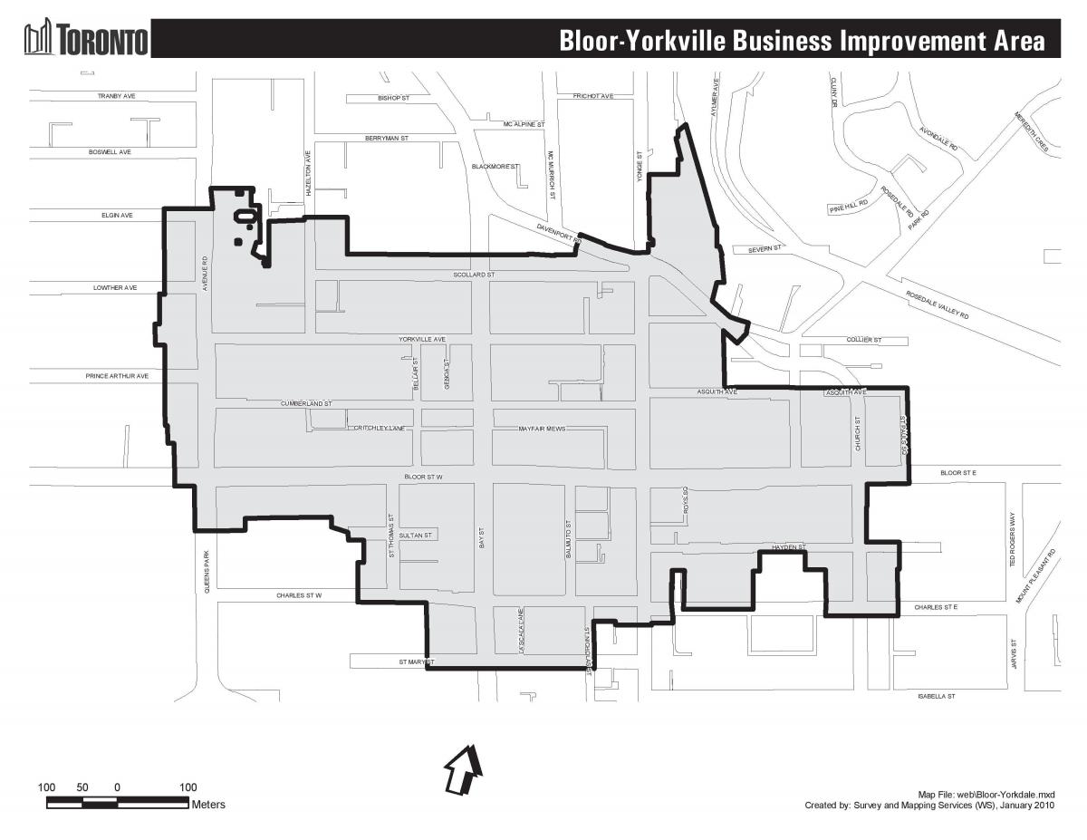რუკა Bloor Yorkville ტორონტოში boudary