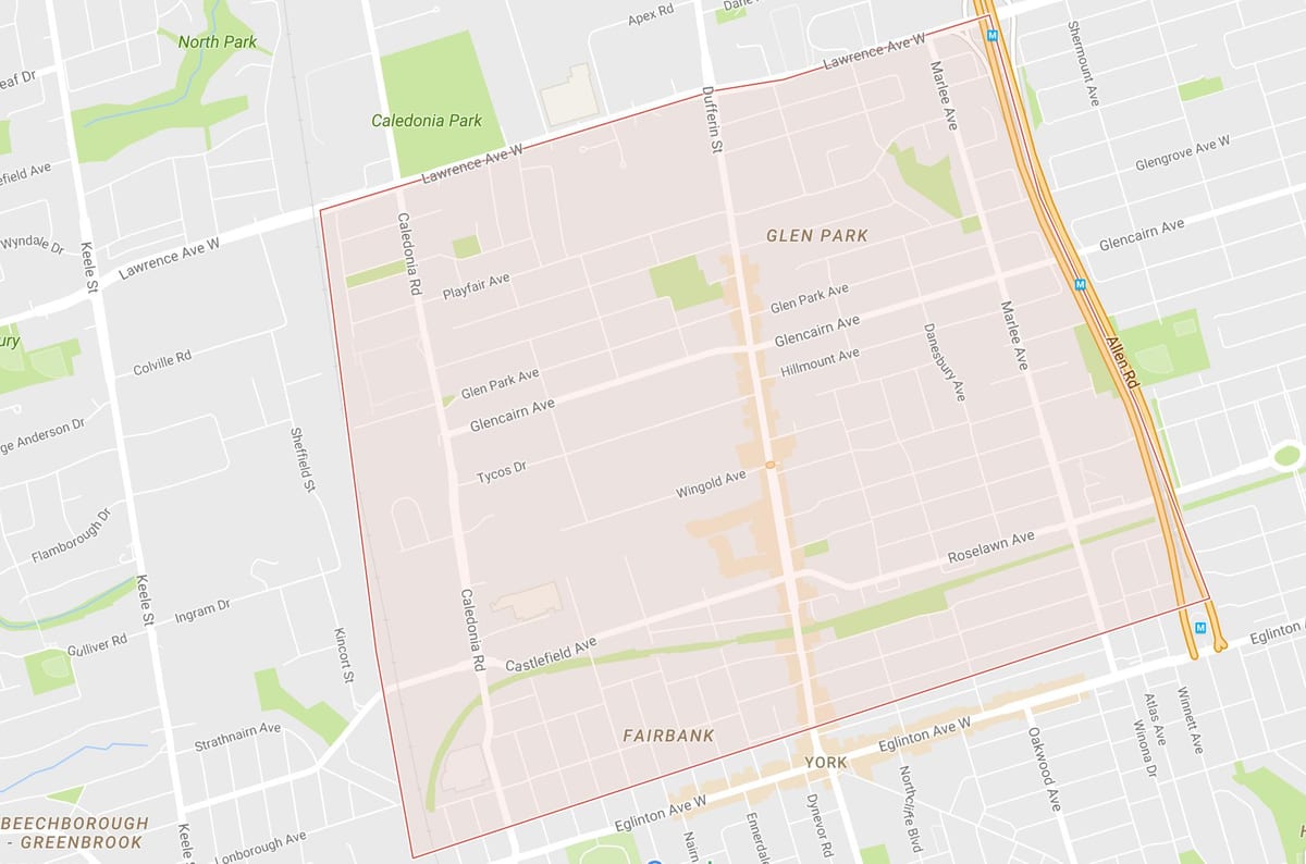 Map of Briar Hill–Belgravia სამეზობლო ტორონტოში