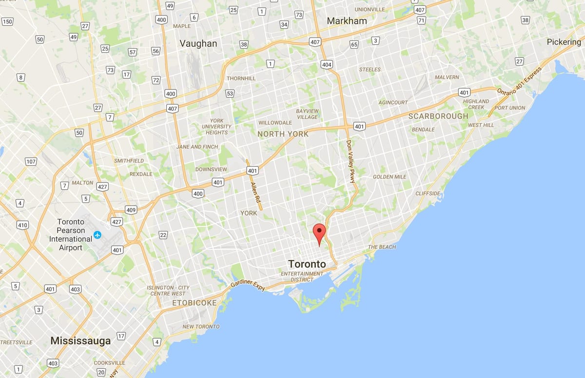 რუკა Cabbagetown რაიონის ტორონტოში