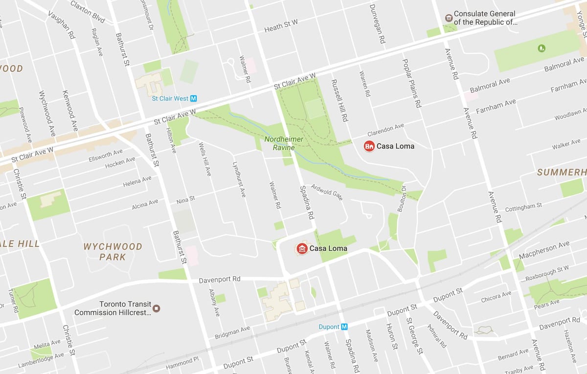 რუკა Casa Loma სამეზობლო ტორონტოში