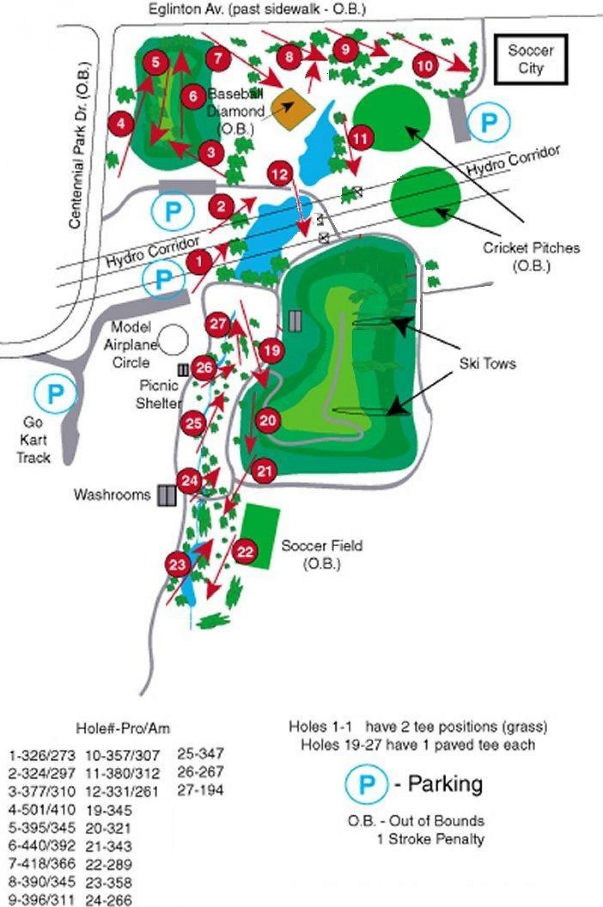 რუკა Centennial პარკი გოლფის კურსები ტორონტოში