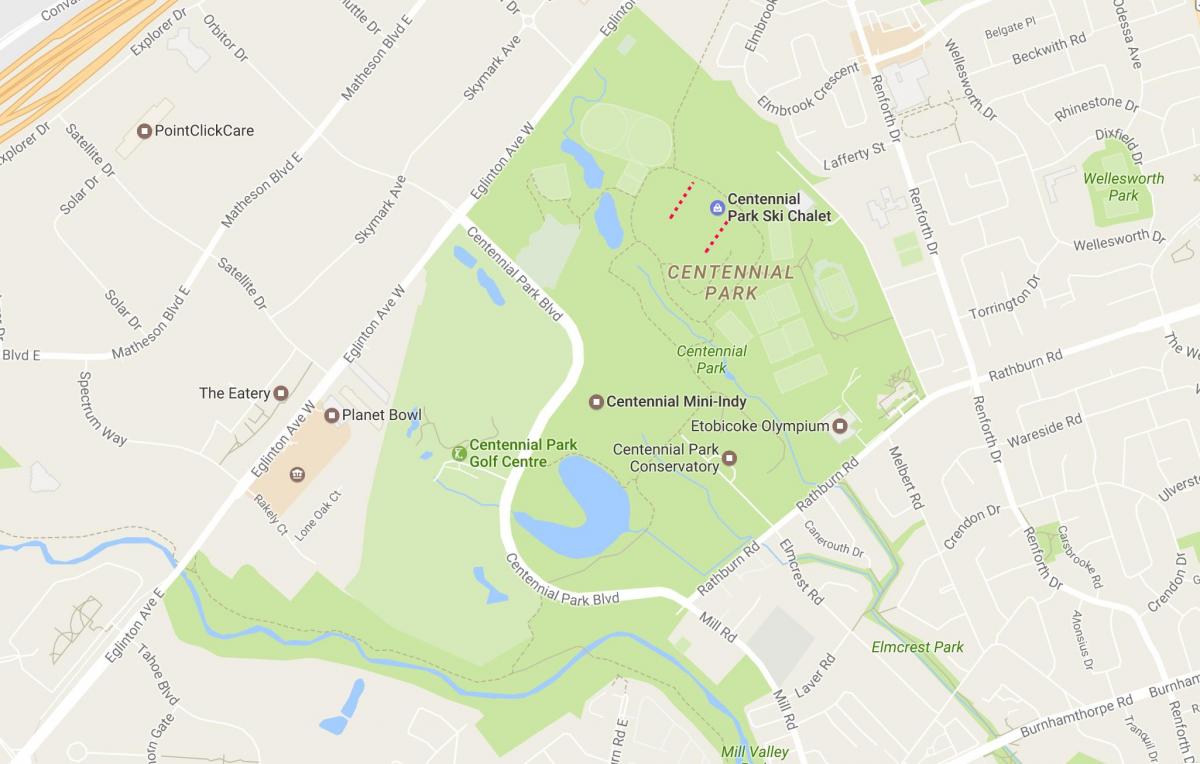 რუკა Centennial პარკი სამეზობლო ტორონტოში