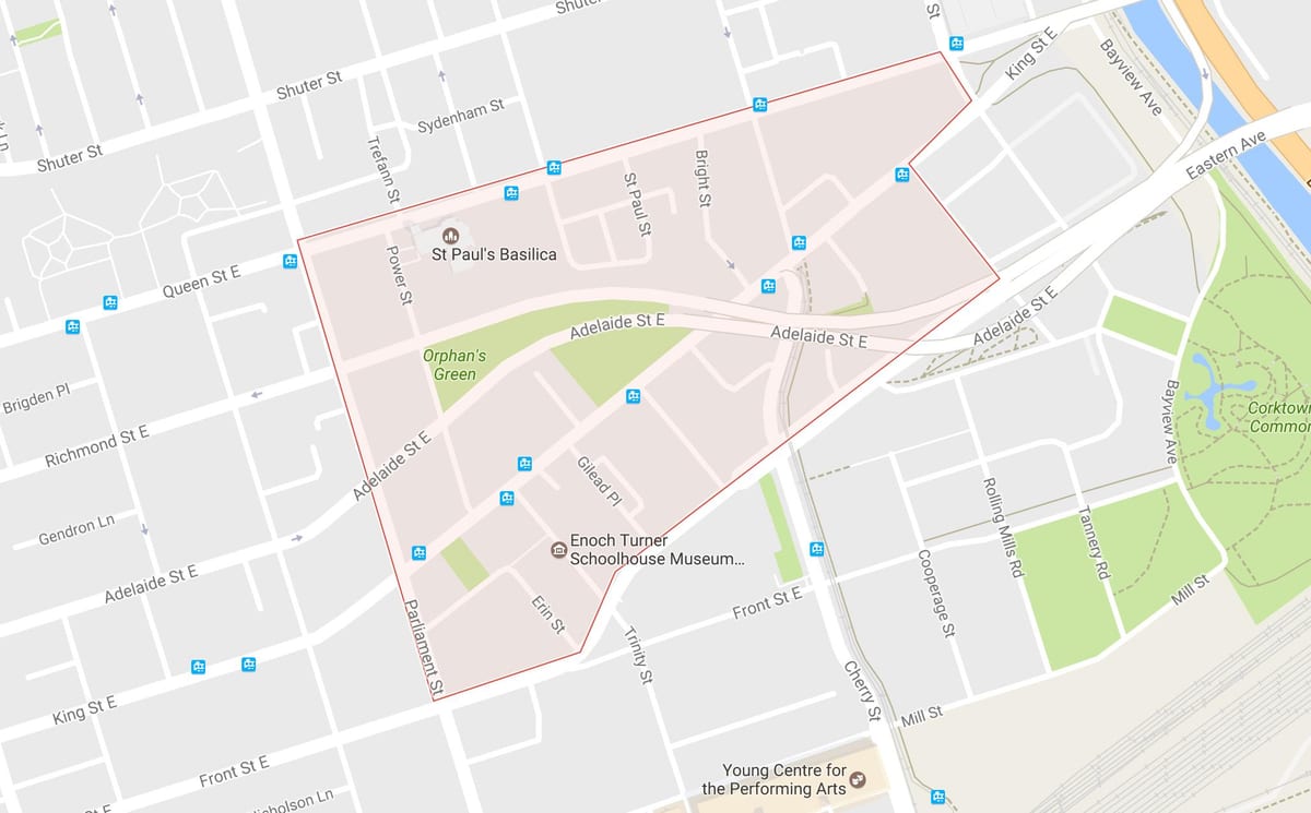 რუკა Corktown სამეზობლო ტორონტოში