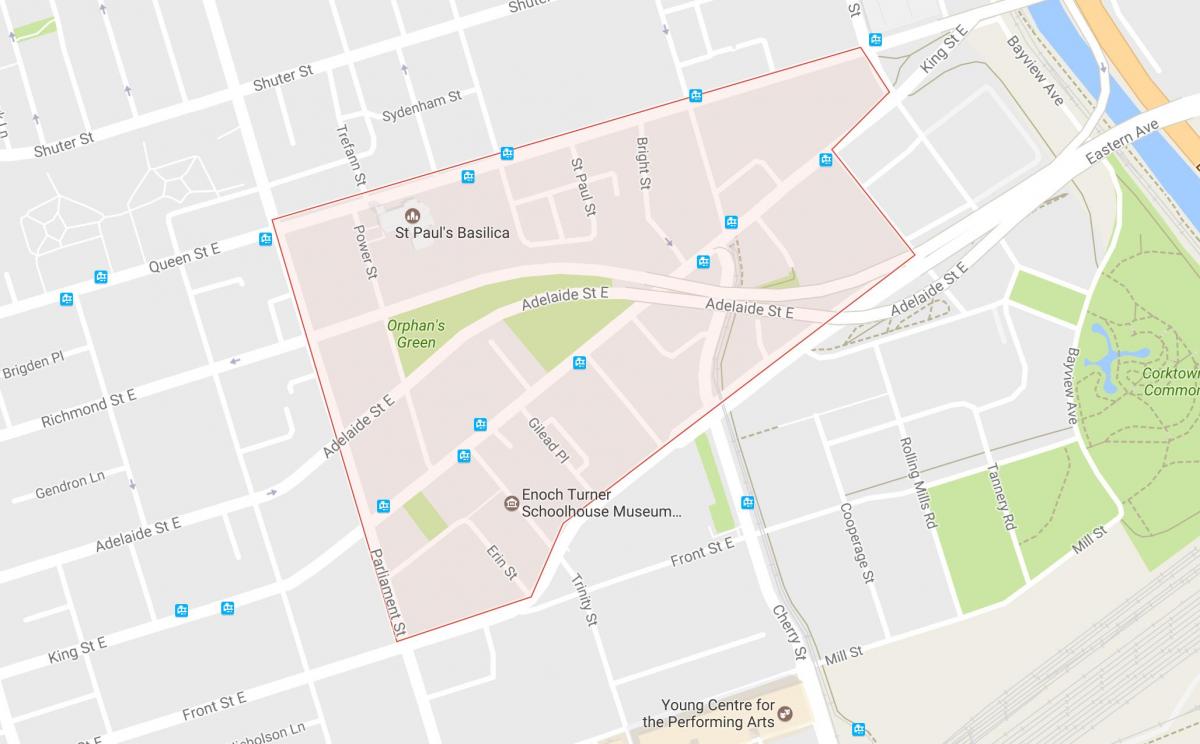 რუკა Corktown სამეზობლო ტორონტოში