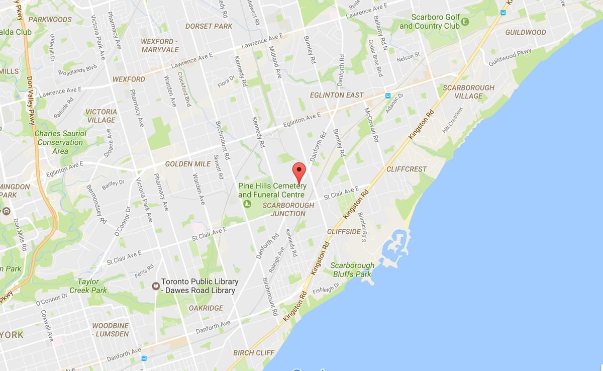 რუკა Danforth გზის ტორონტოში