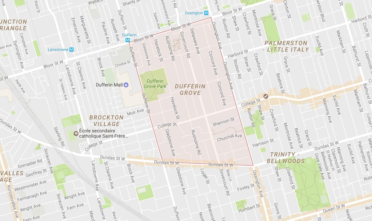 რუკა Dufferin Grove სამეზობლო ტორონტოში