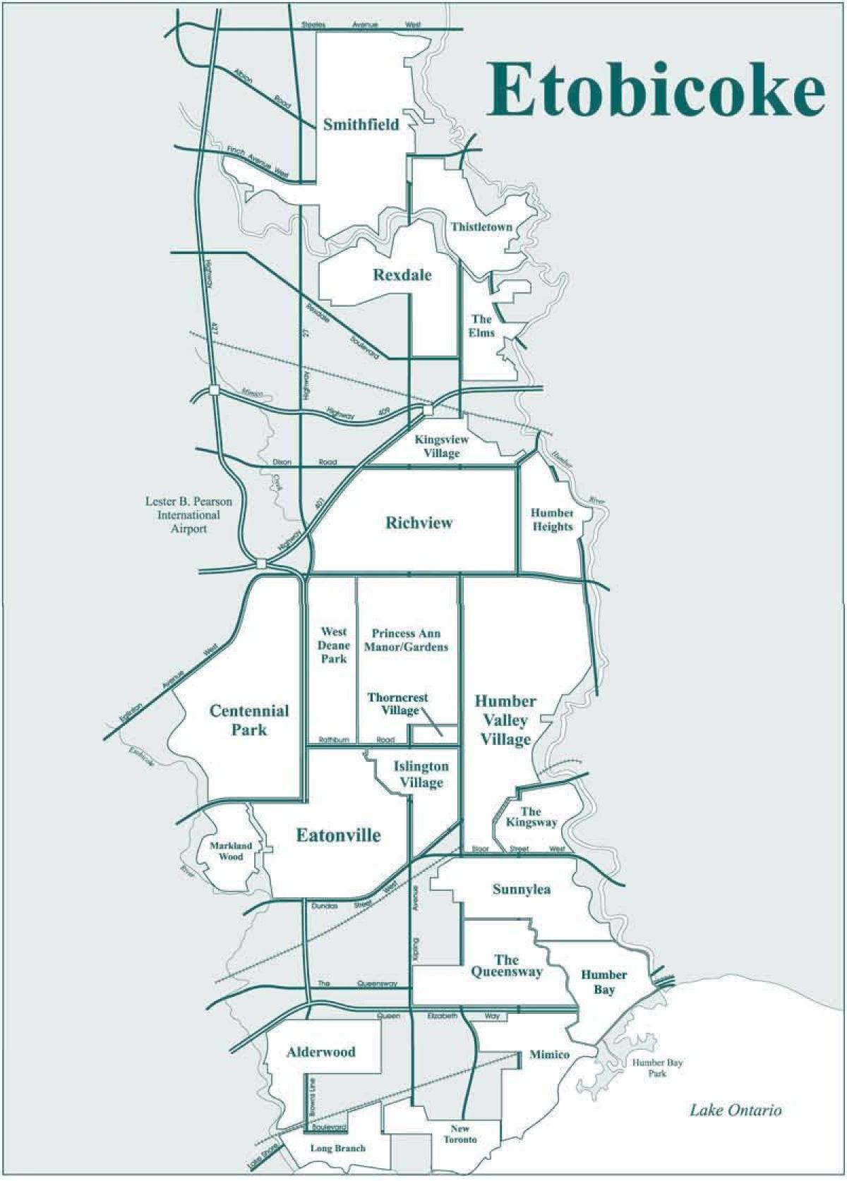 რუკა Etobicoke სამეზობლო ტორონტოში