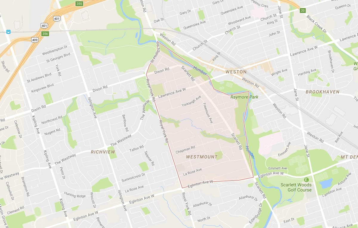 რუკა Humber Heights – Westmount სამეზობლო ტორონტოში