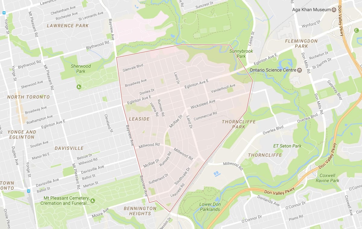 რუკა Leaside სამეზობლო ტორონტოში