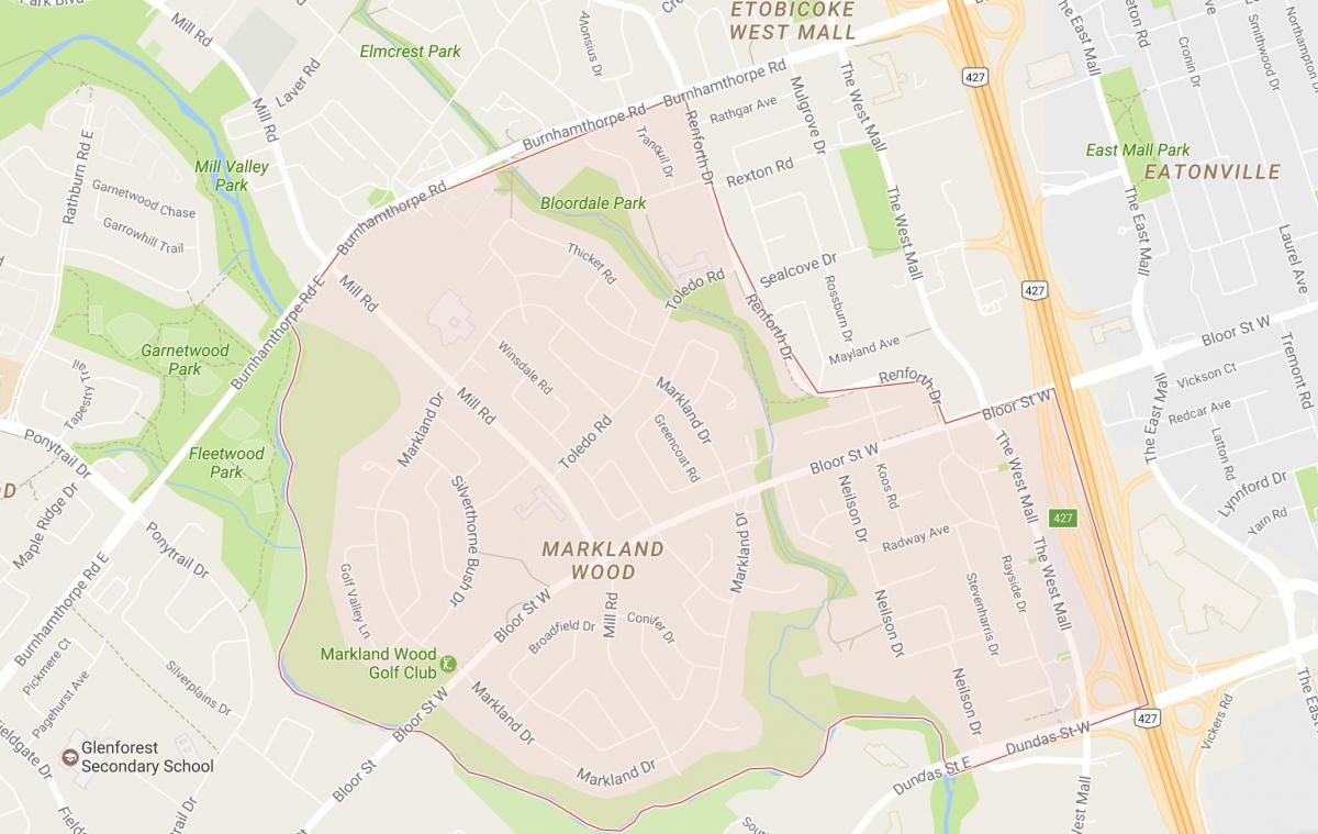 რუკა Markland ხის სამეზობლო ტორონტოში