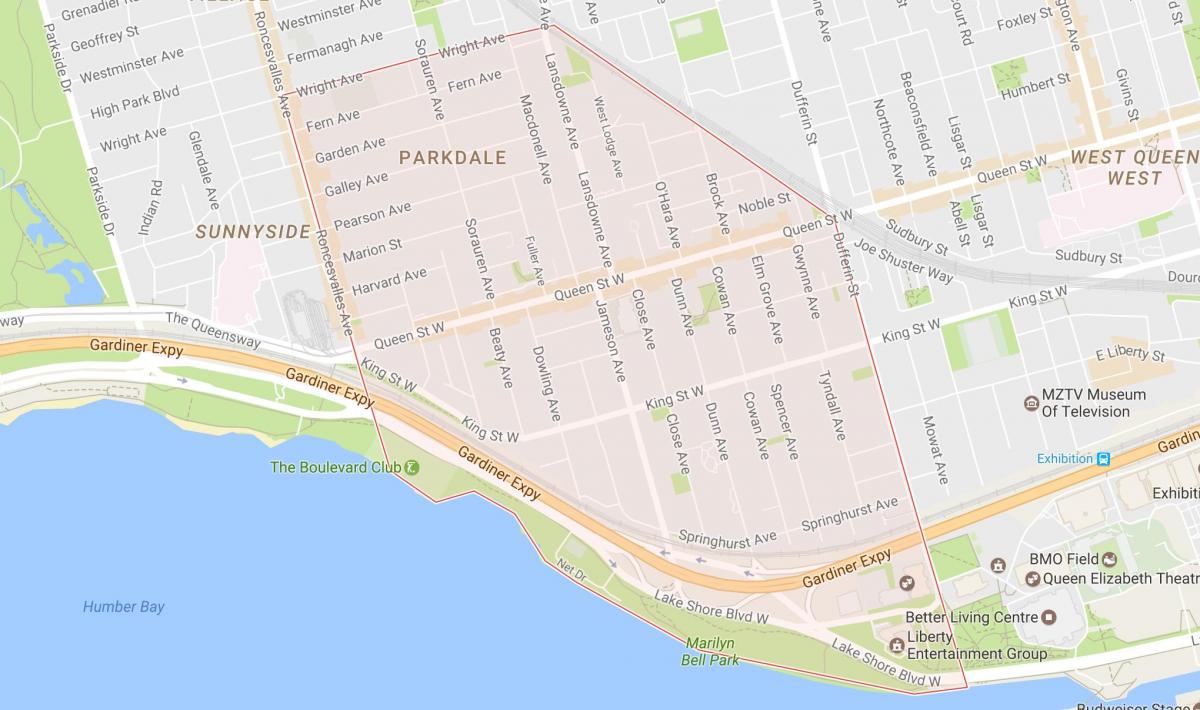 რუკა Parkdale სამეზობლო ტორონტოში