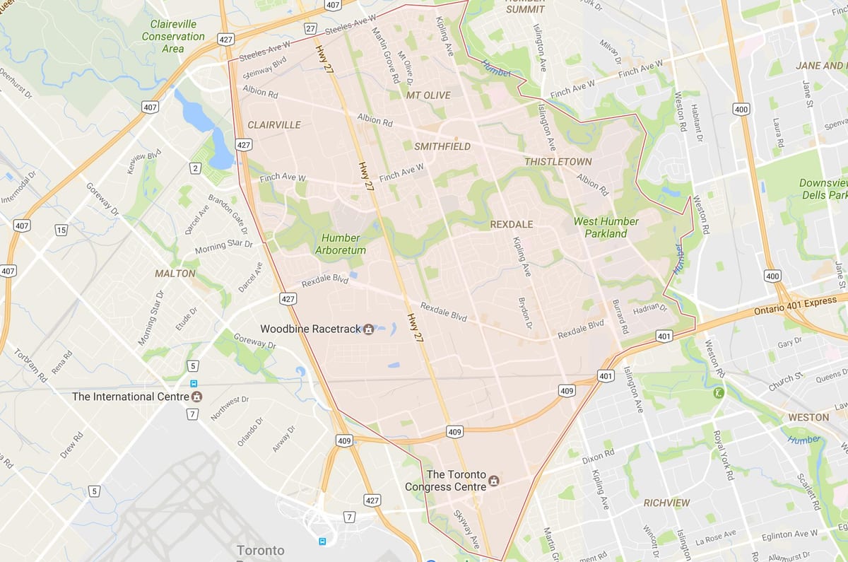 რუკა Rexdale სამეზობლო ტორონტოში
