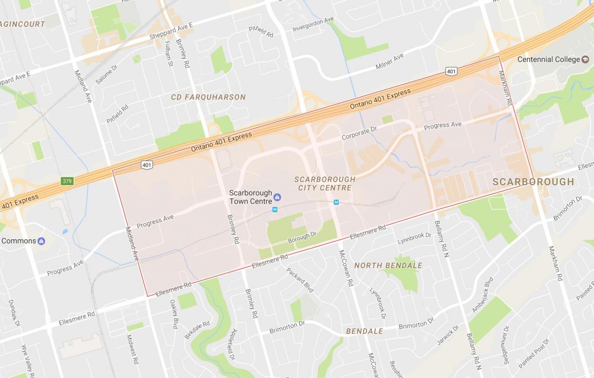 რუკა Scarborough ქალაქის ცენტრში სამეზობლო ტორონტოში