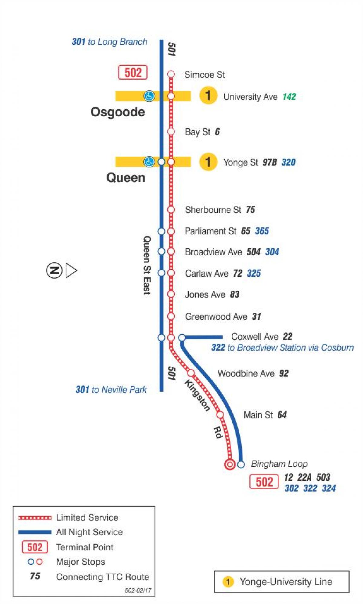 რუკა streetcar line 502 Downtowner