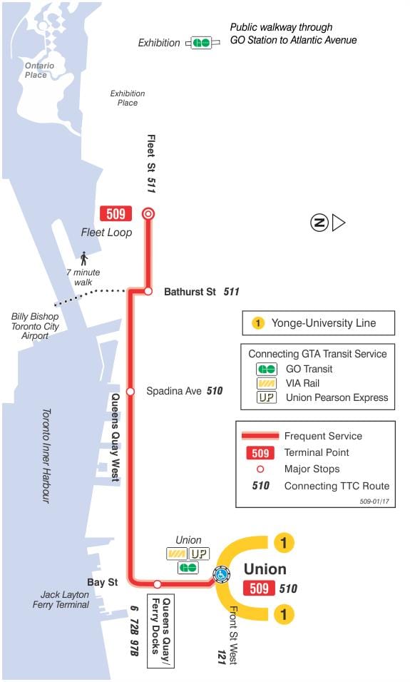რუკა streetcar line 509 Harbourfront