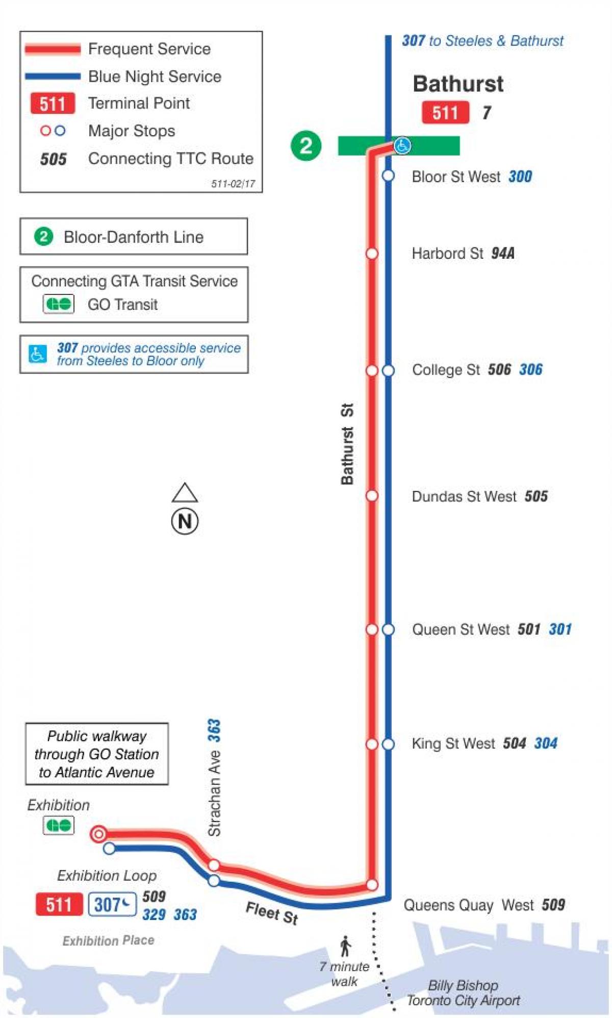 რუკა streetcar line 511 Bathurst
