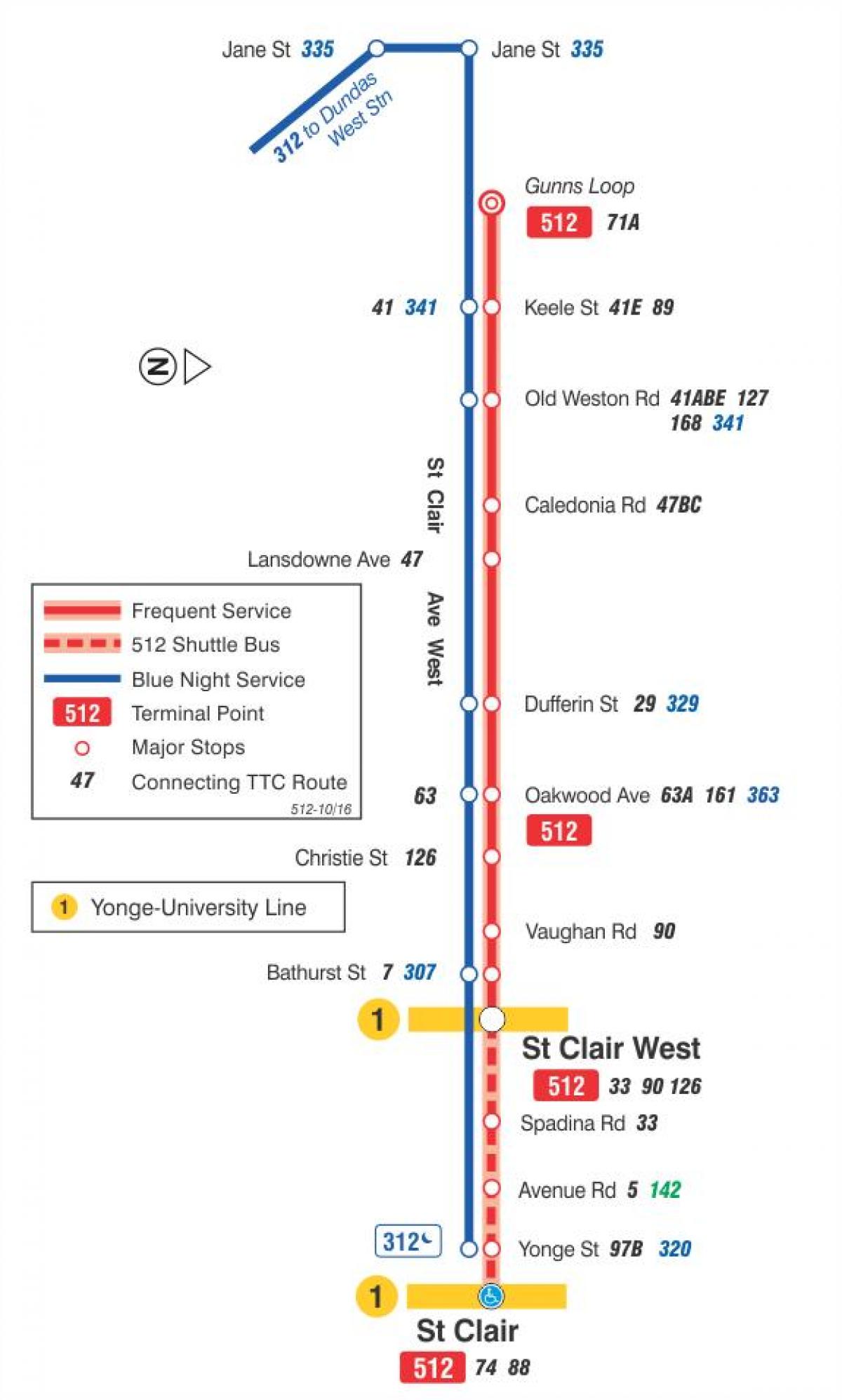 რუკა streetcar line 512 St. Clair