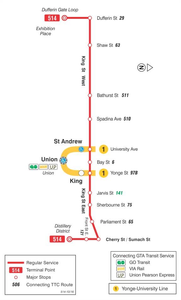 რუკა streetcar line 514 Cherry