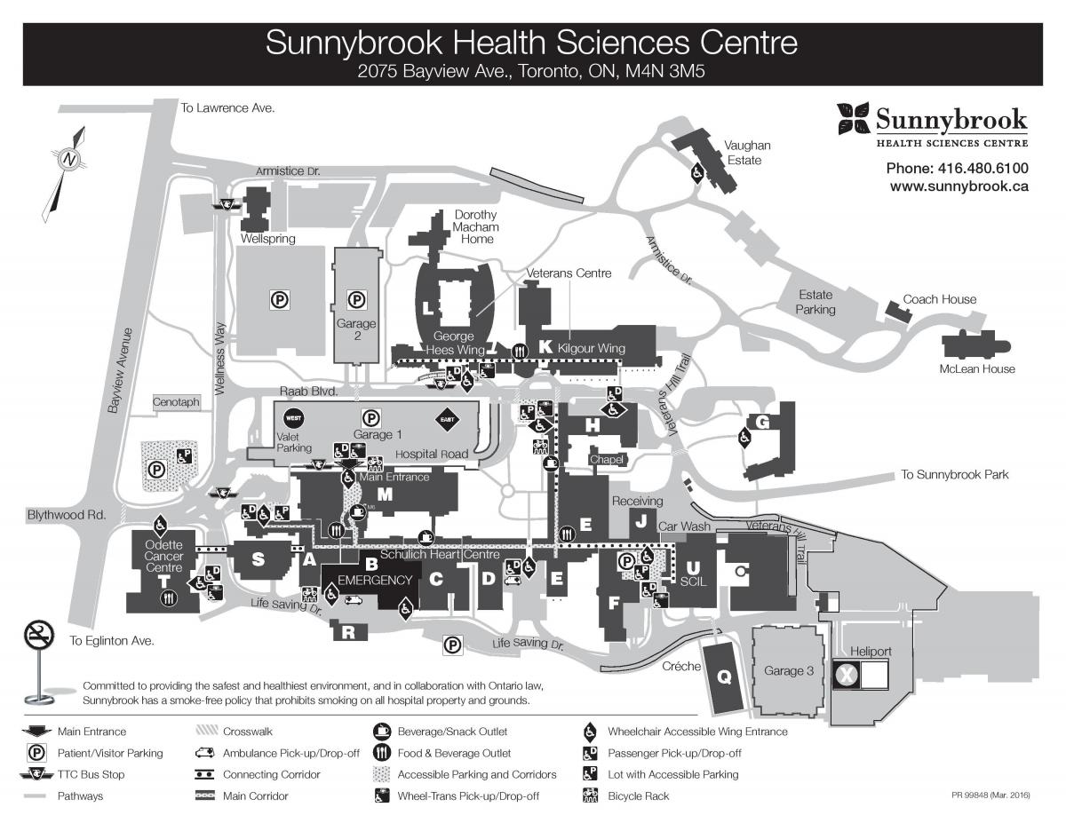 რუკა Sunnybrook ჯანმრთელობის მეცნიერებათა ცენტრი - SHSC