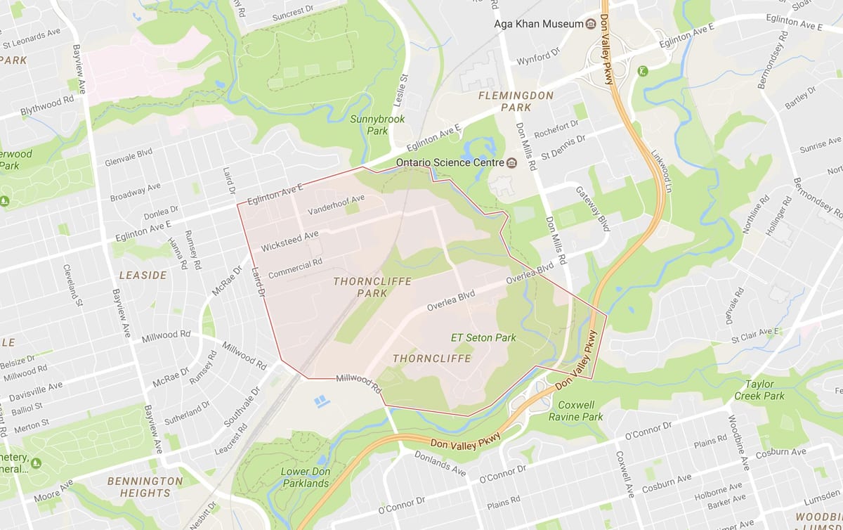 რუკა Thorncliffe პარკი სამეზობლო ტორონტოში