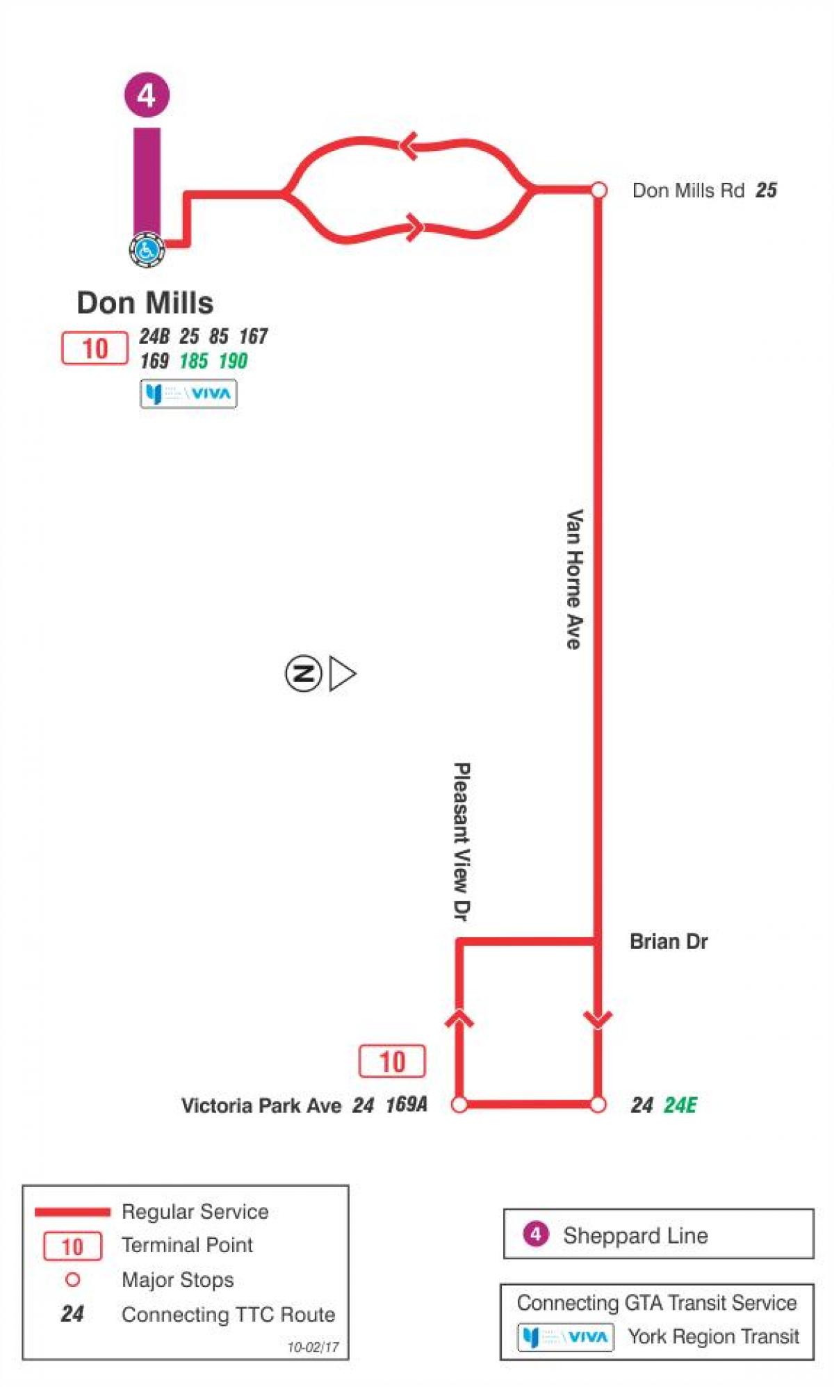 რუკა TTC 10 Van Horne ავტობუსის მარშრუტი ტორონტოში