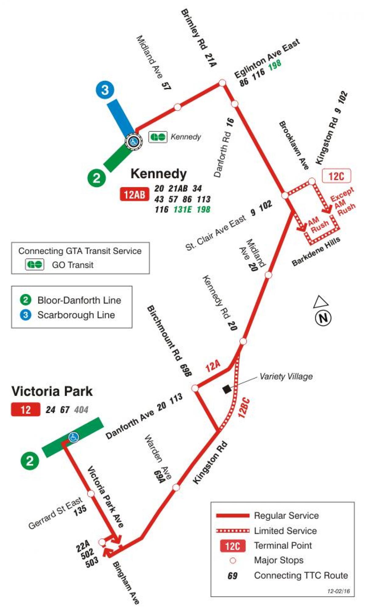 რუკა TTC 12 Kingston Rd ავტობუსის მარშრუტი ტორონტოში