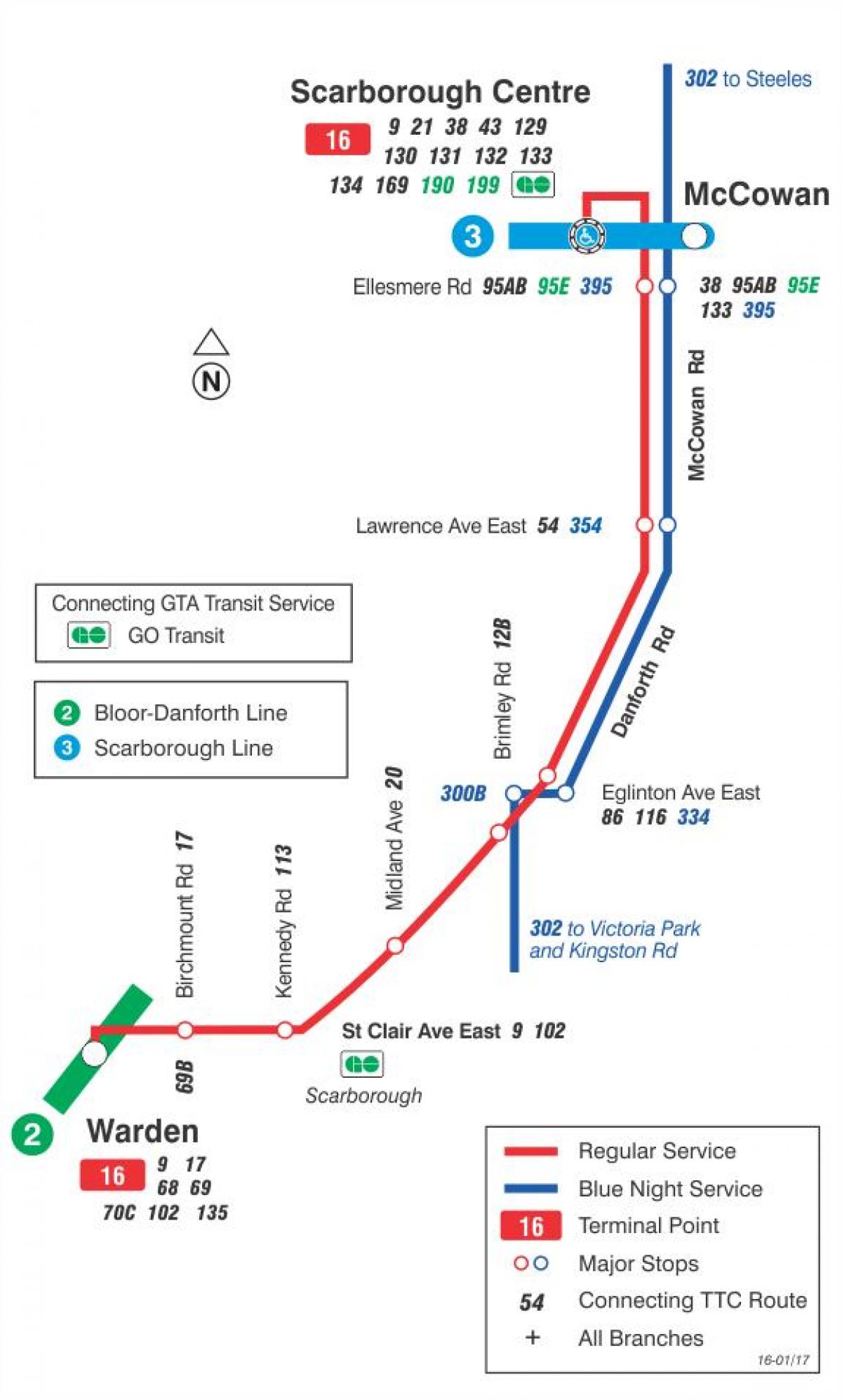 რუკა TTC 16 McCowan ავტობუსის მარშრუტი ტორონტოში