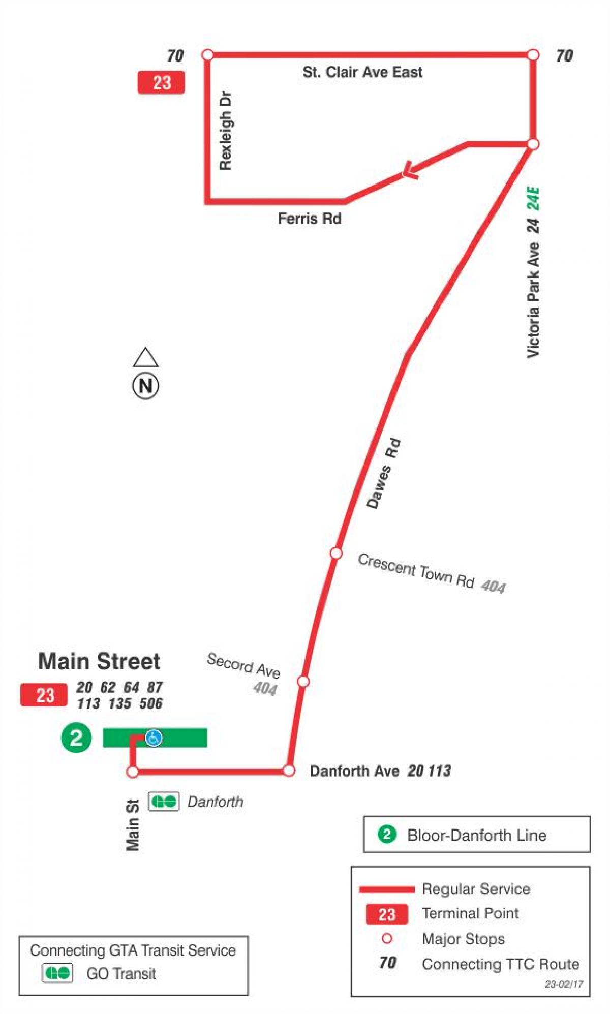 რუკა TTC 23 Dawes ავტობუსის მარშრუტი ტორონტოში