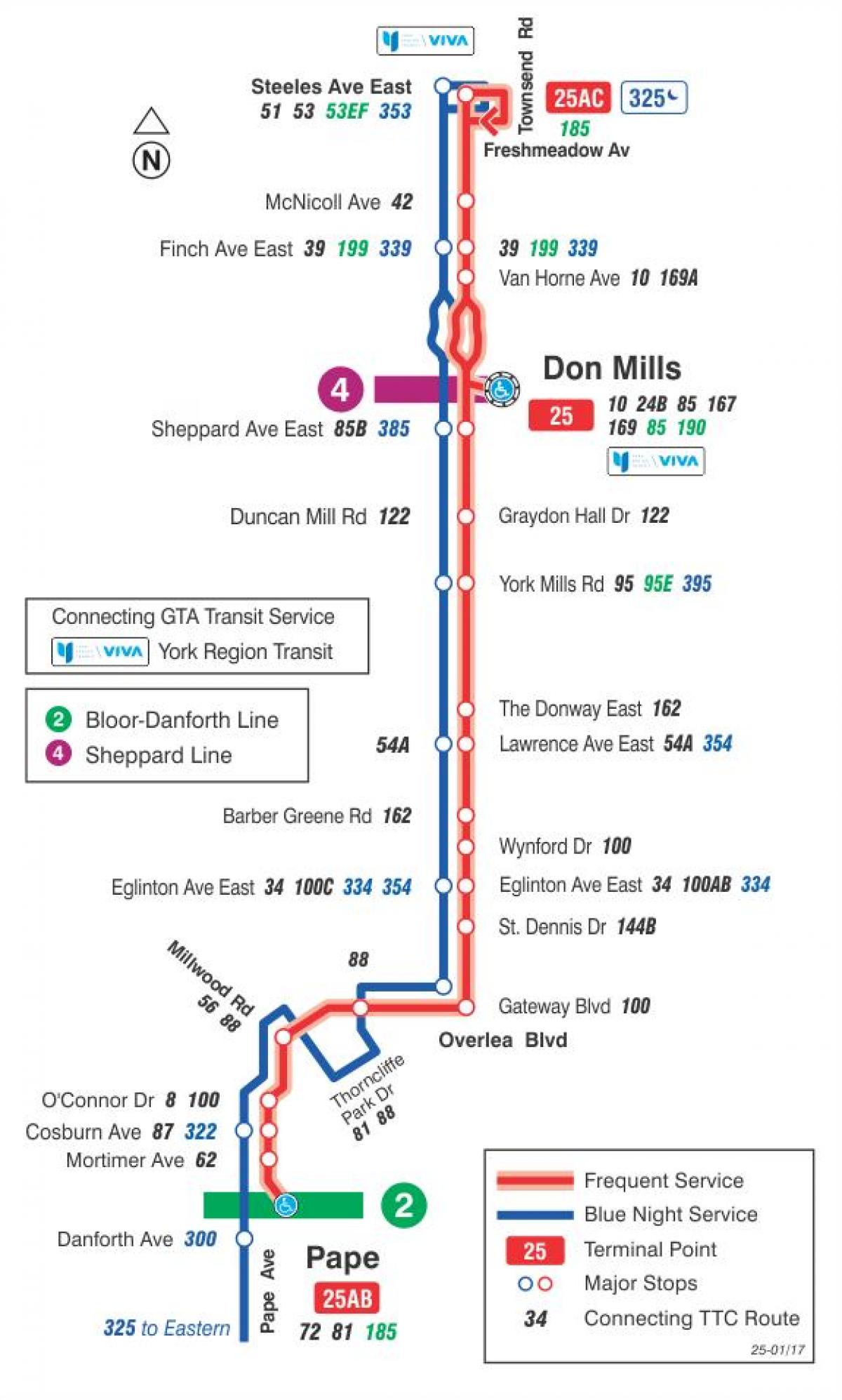 რუკა TTC 25 არ ქარხნები ავტობუსის მარშრუტი ტორონტოში