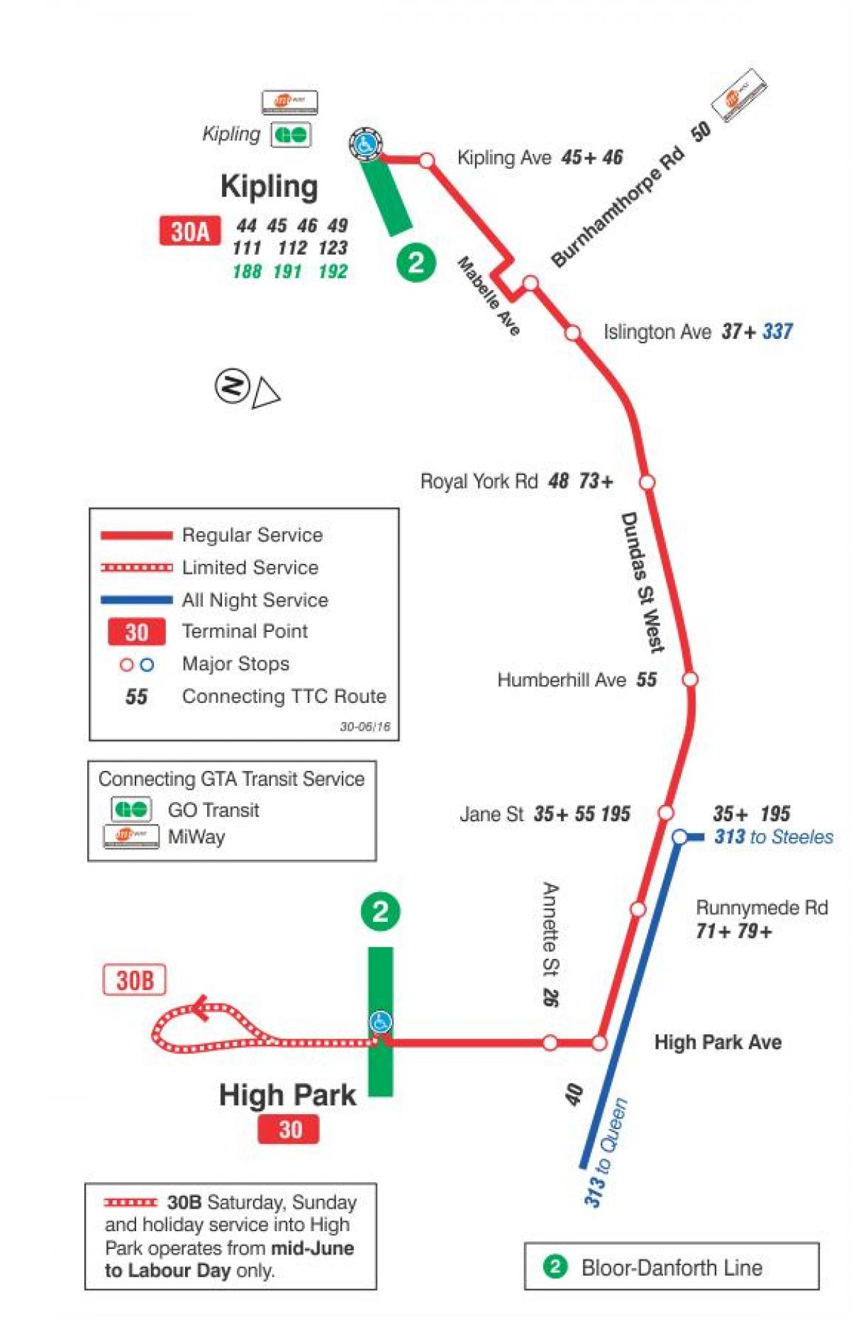 რუკა TTC 30 Lambton ავტობუსის მარშრუტი ტორონტოში