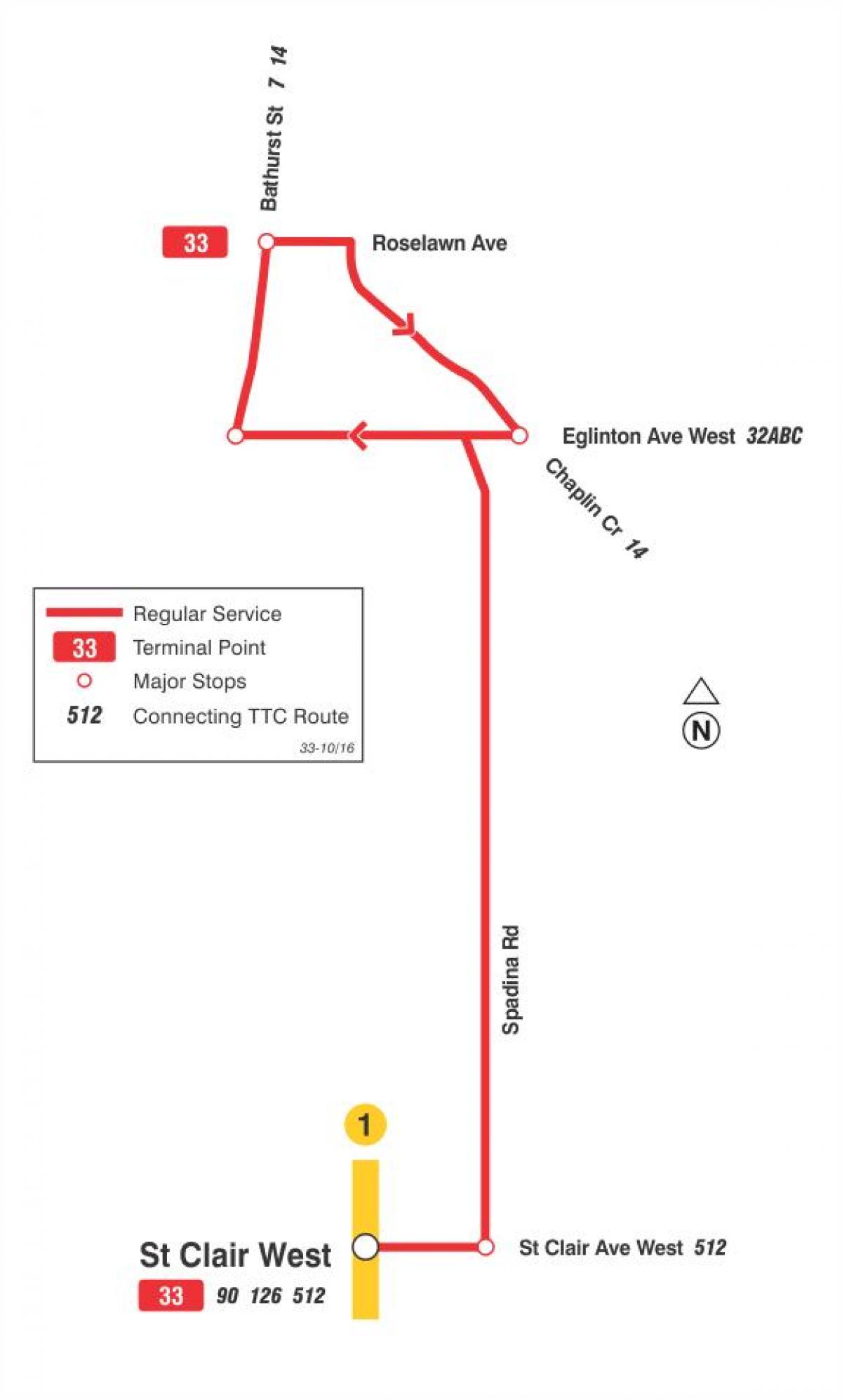რუკა TTC 33 Forest Hill ავტობუსის მარშრუტი ტორონტოში