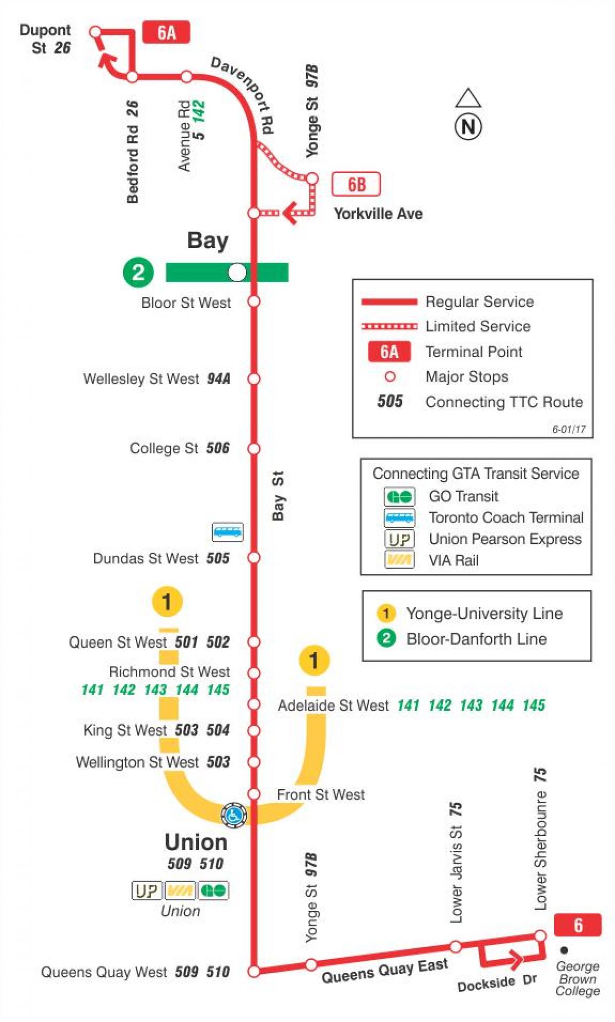 რუკა TTC 6 Bay ავტობუსის მარშრუტი ტორონტოში