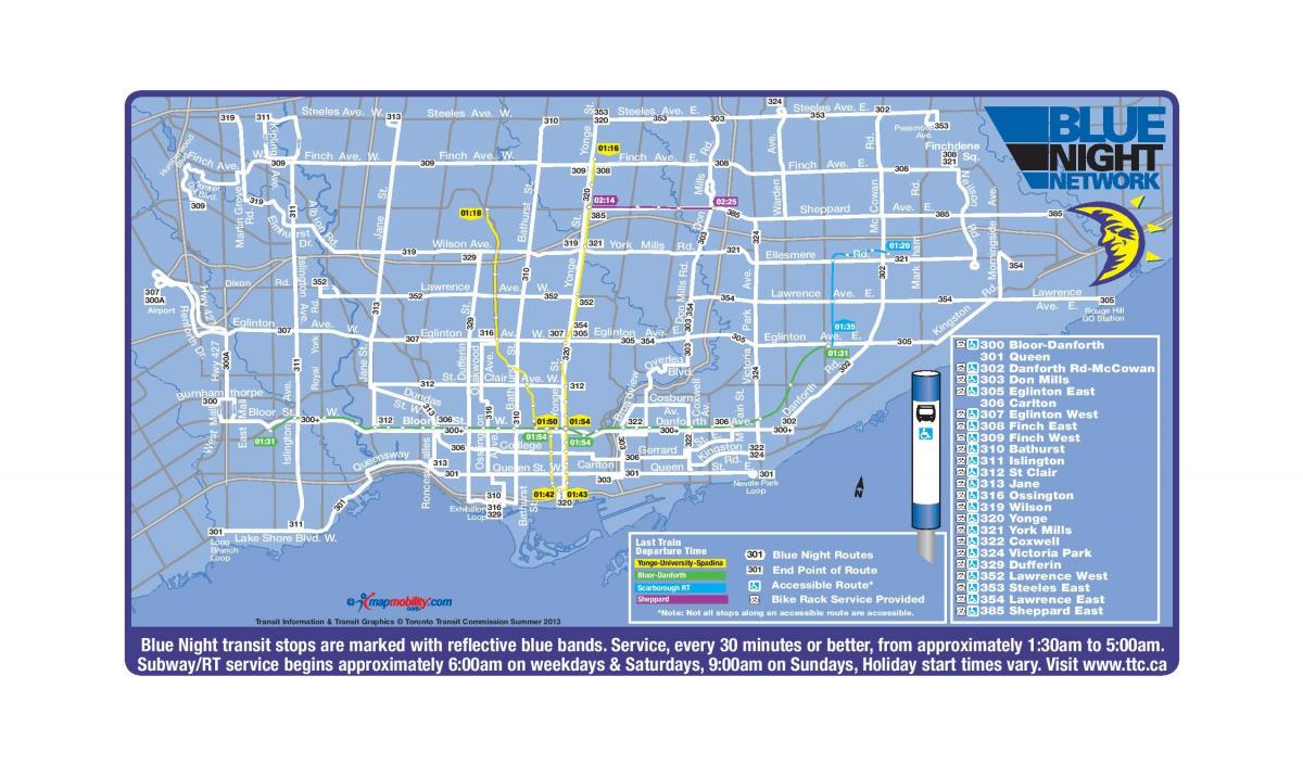 რუკა TTC ლურჯი ღამის ქსელი