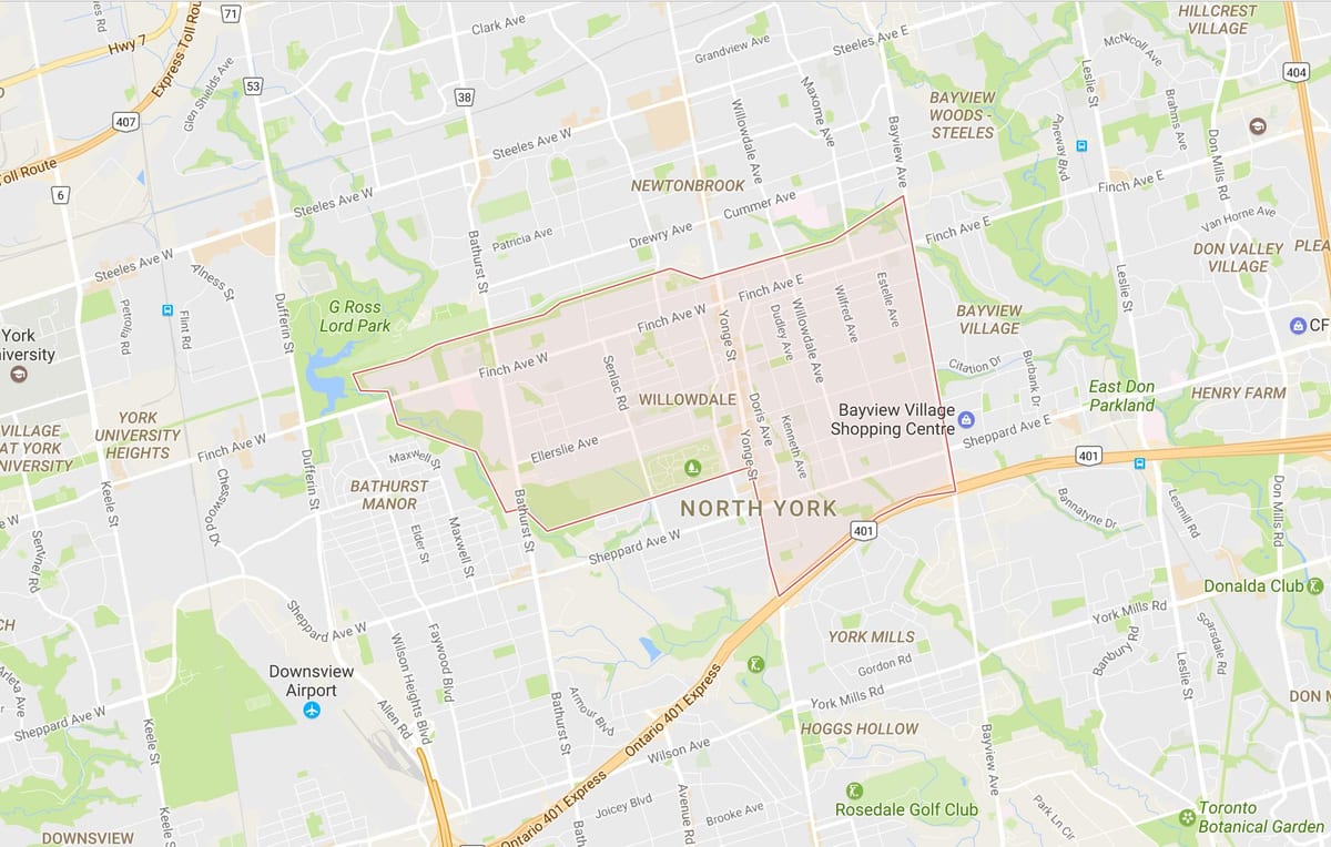 რუკა Willowdale სამეზობლო ტორონტოში