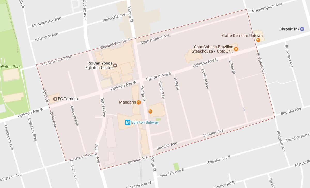 რუკა Yonge და Eglinton სამეზობლო ტორონტოში