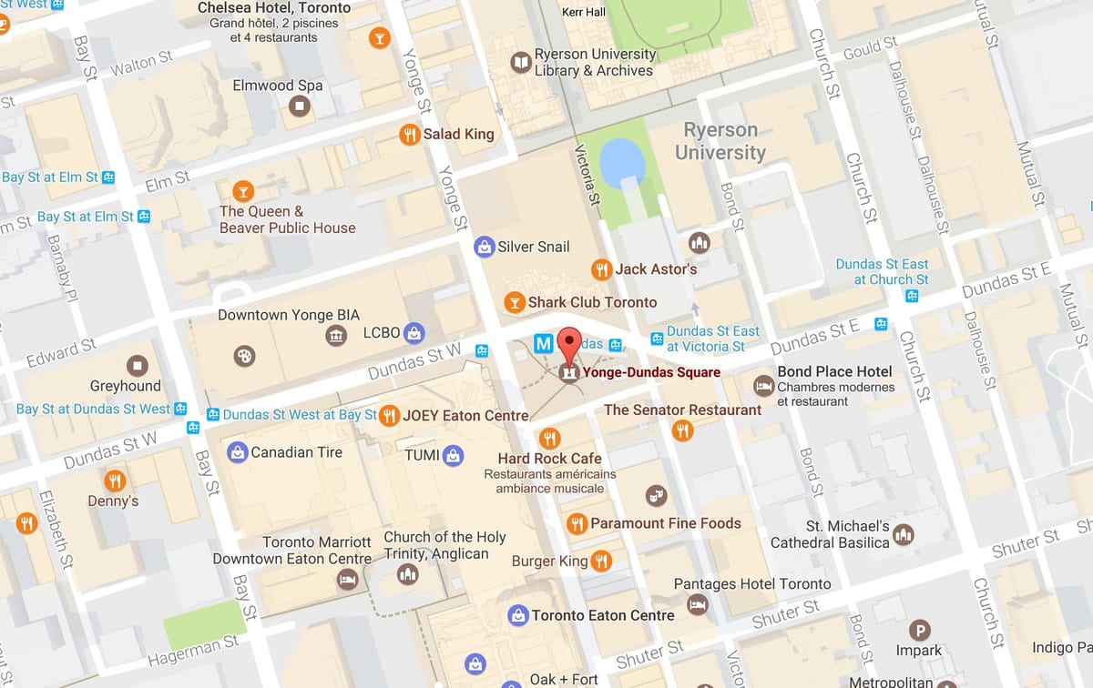 რუკა Yonge-Dundas კვადრატული ტორონტოში