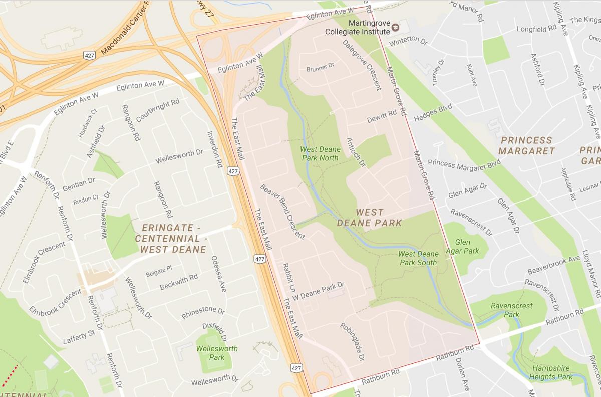 რუკა დასავლეთის Deane პარკი სამეზობლო ტორონტოში