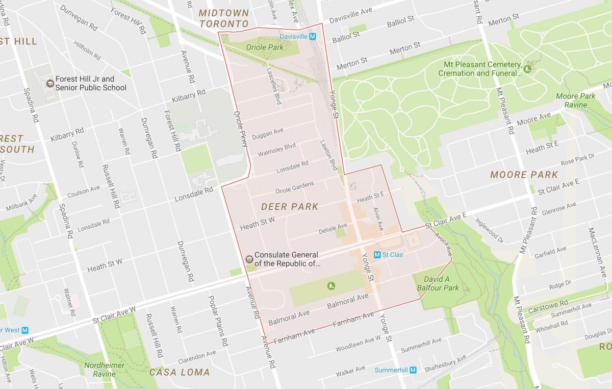 რუკა ირმის პარკი სამეზობლო ტორონტოში