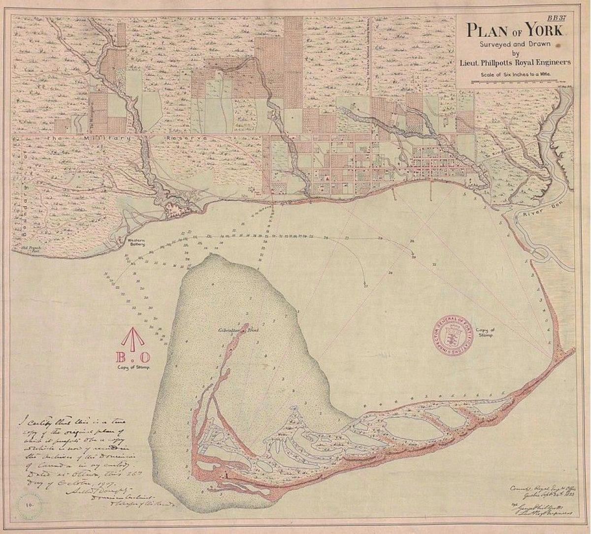 რუკა მიწის York ტორონტოში 1787-1884