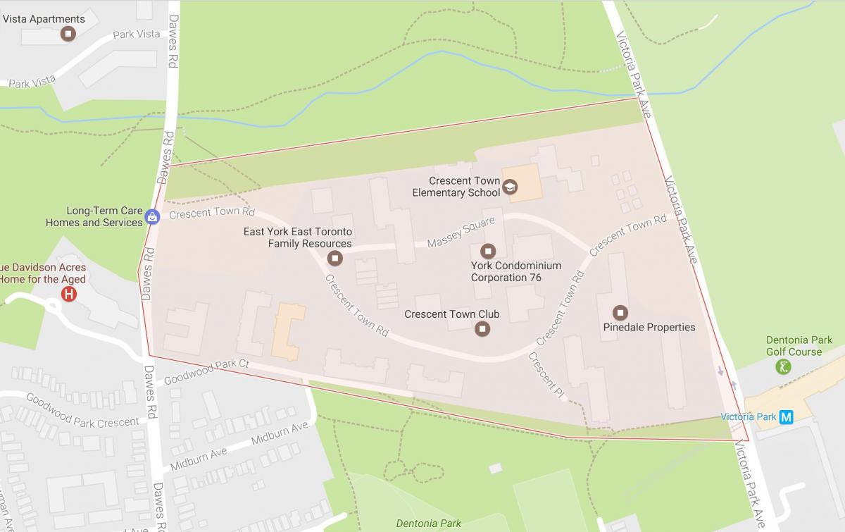 რუკა ნახევარმთვარის ქალაქის სამეზობლო ტორონტოში