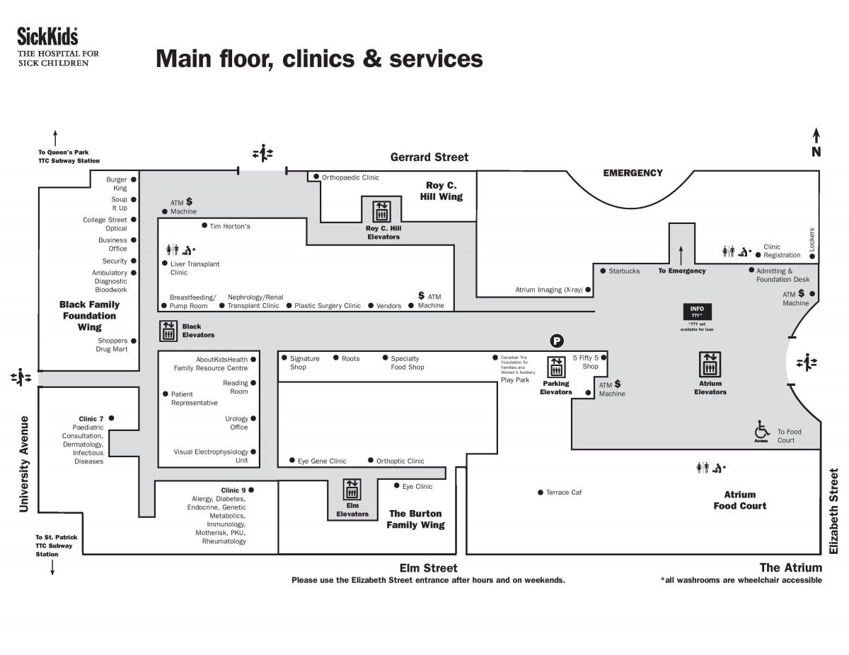 რუკა საავადმყოფოში ავადმყოფი ბავშვები ტორონტოში ძირითადი სართული