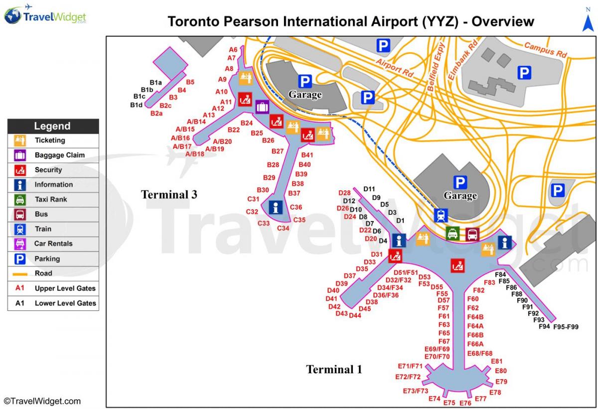 რუკა ტორონტოში Pearson საერთაშორისო აეროპორტში