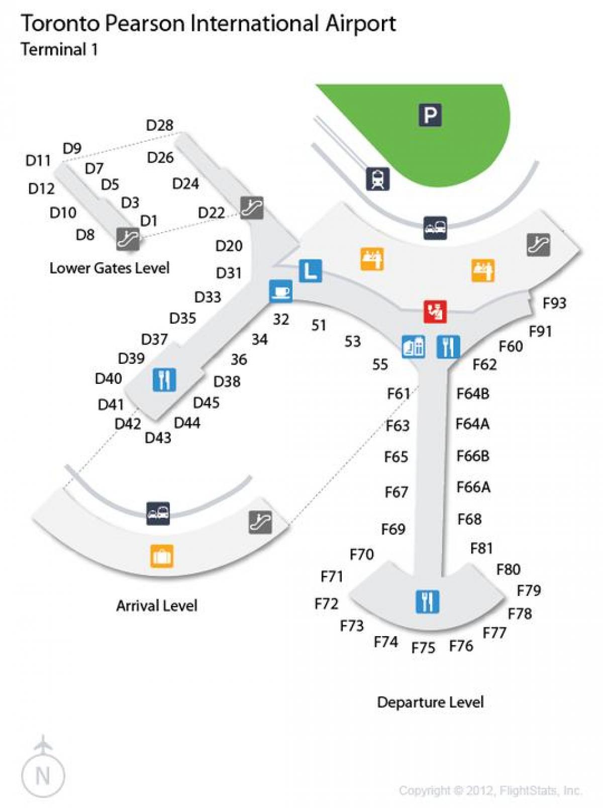 რუკა ტორონტოში Pearson საერთაშორისო აეროპორტის ტერმინალის 1