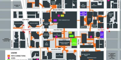 რუკა გზა Toronto-ს ცენტრში საცალფეხო Walkway