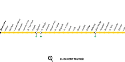 რუკა ტორონტოში მეტროს ხაზი 1 Yonge-უნივერსიტეტი