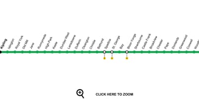 რუკა ტორონტოში მეტროს ხაზი 2 Bloor-Danforth