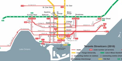 რუკა ტორონტოში streetcar სისტემა